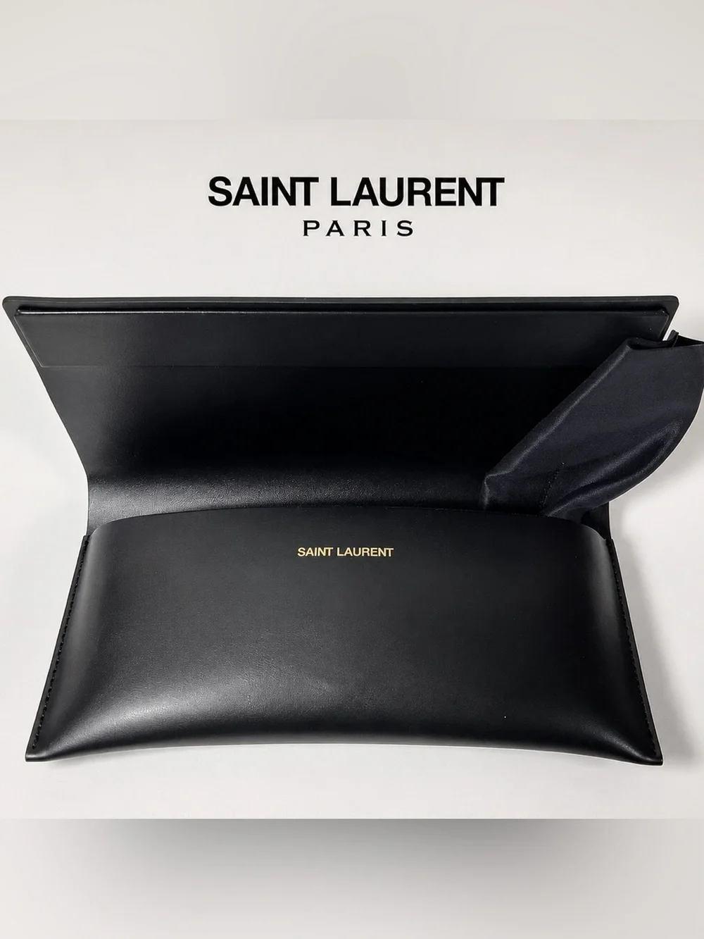 Saint Laurent Paris Black Leather Eyewear Sunglasses/Glasses Case and Cloth